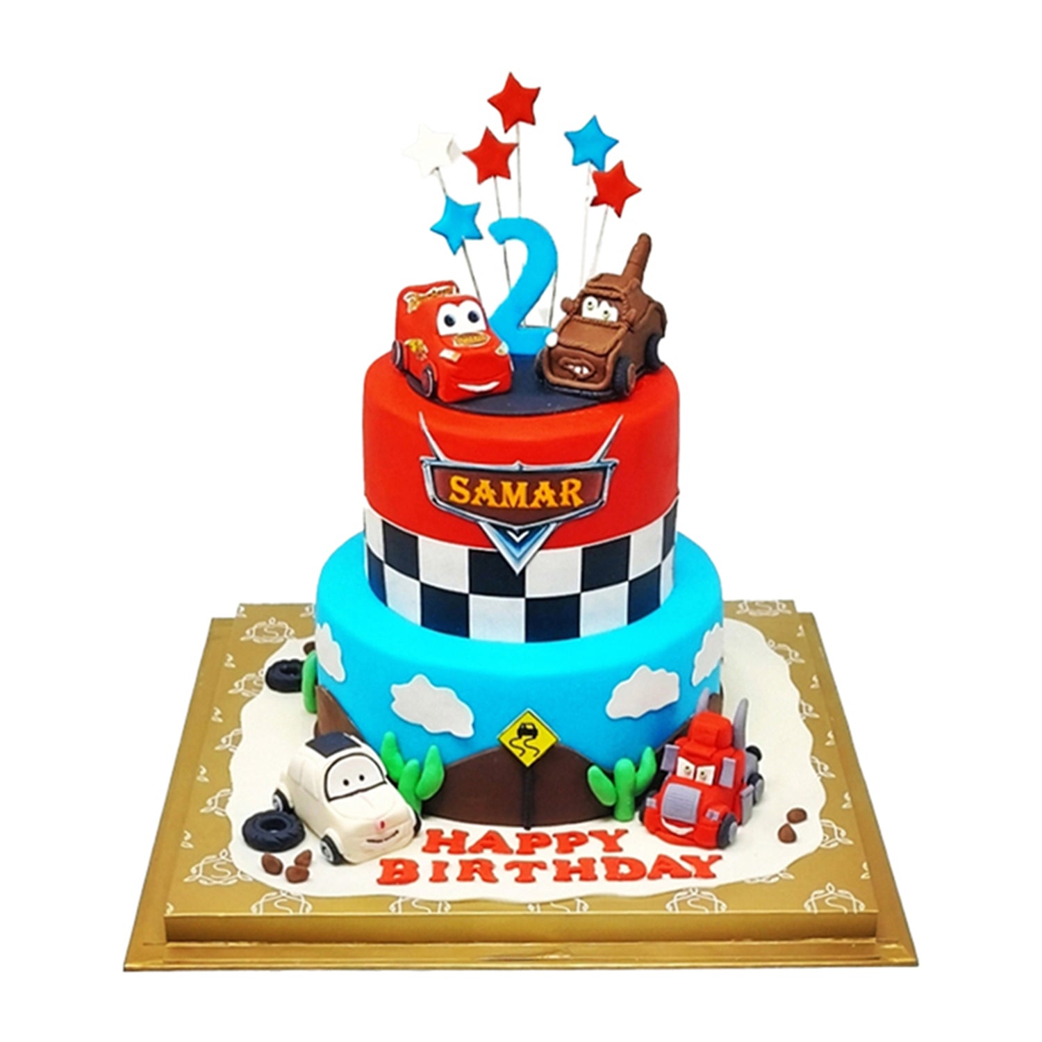 Two Tier Cars Cake