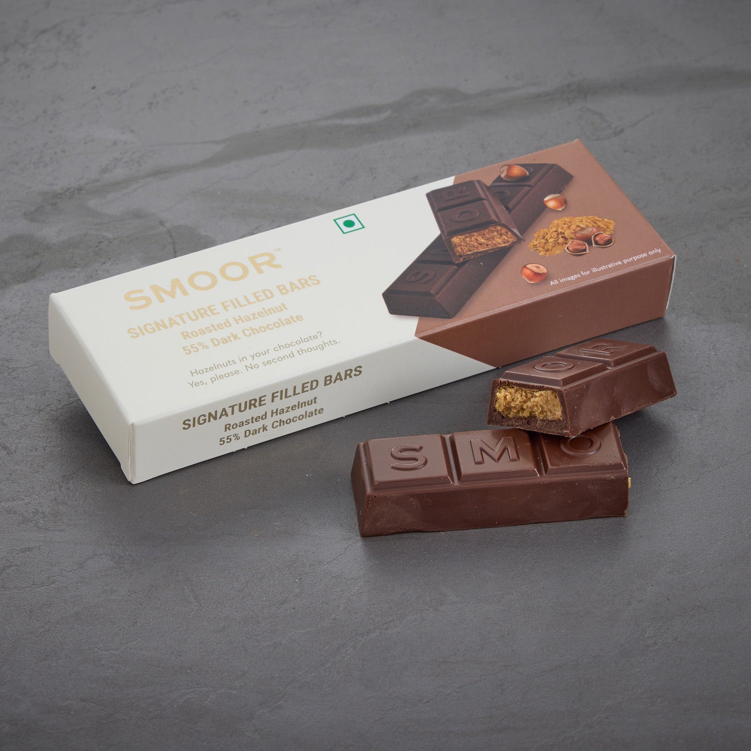 Signature Filled Bars Roasted Hazelnut Bars 55% Dark Chocolate